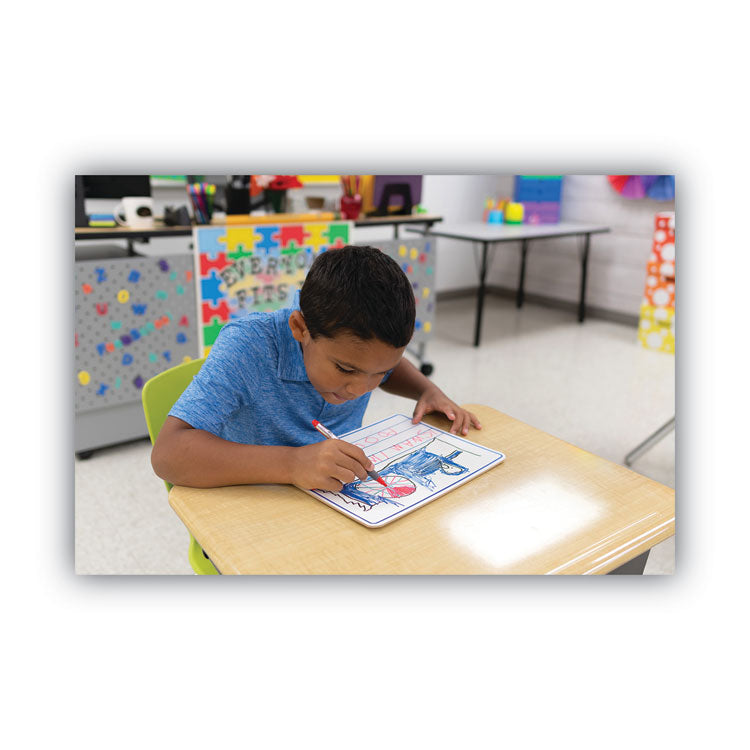 Dry Erase Student Boards, Ruled for Handwriting Practice, 12" x 9", Blue/White Surface, 10/Set