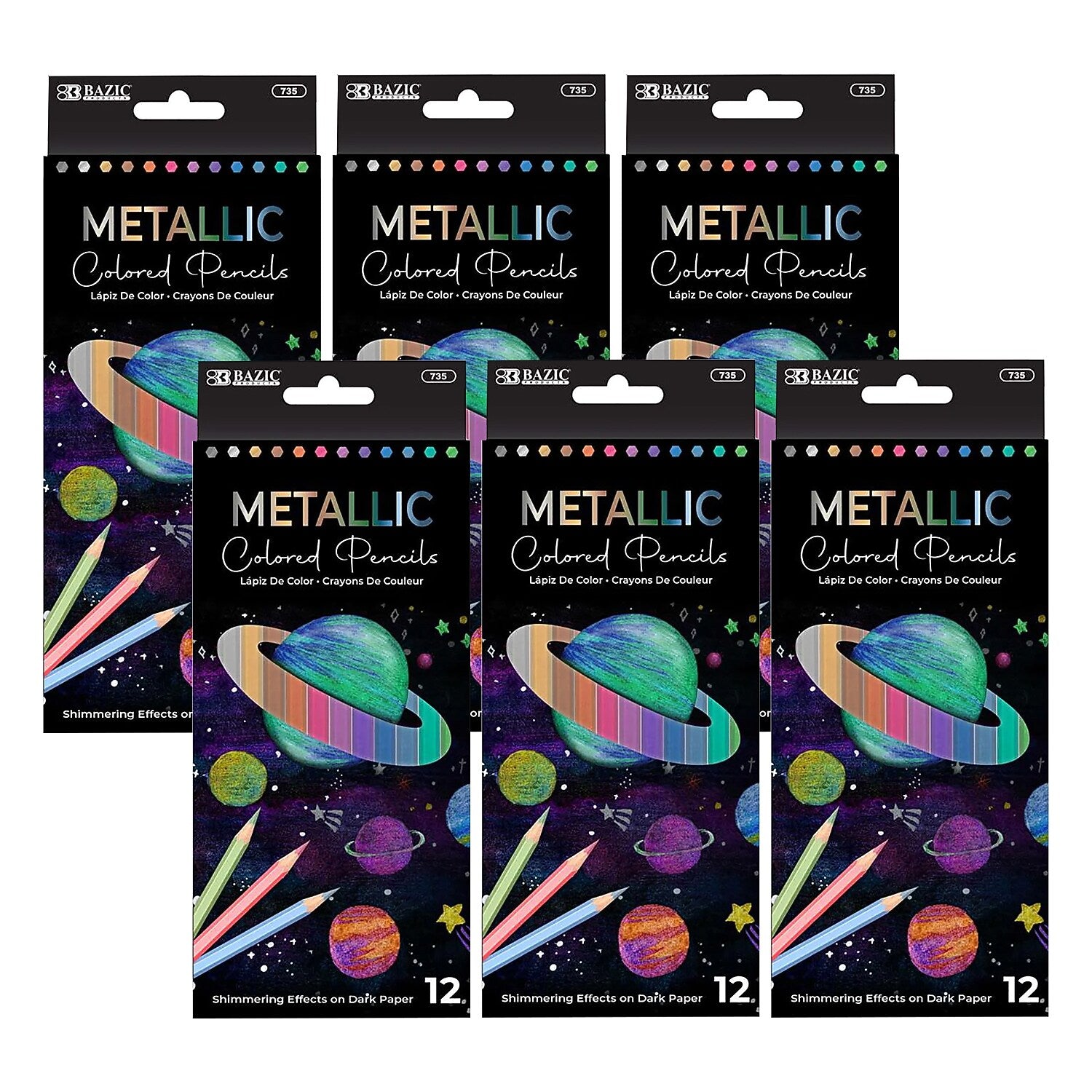 Bazic Metallic Colored Pencils, Assorted Colors, 12/Pack, 6 Packs/Bundle (BAZ735-6)