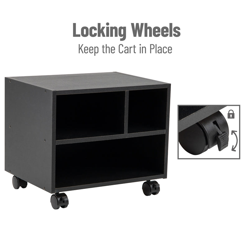 Mind Reader 3-Shelf Mobile Printer Utility Cart with Wheels, Black (MDFPCART-BLK)