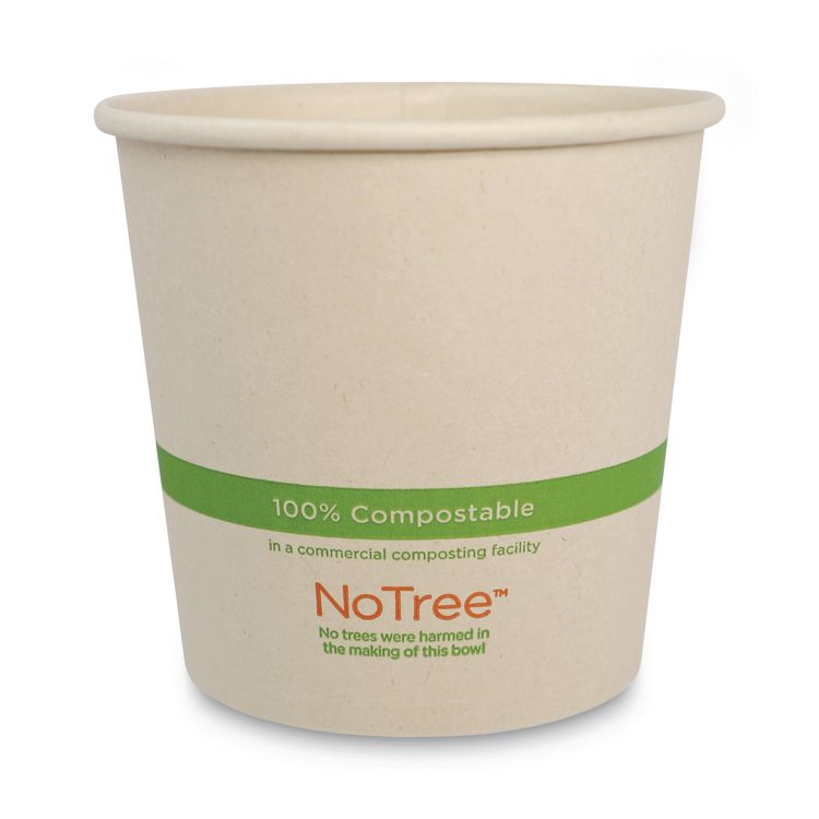 No Tree Paper Bowls, 24 oz, 4.4" Diameter x 4.5" h, Natural, Sugarcane, 500/Carton