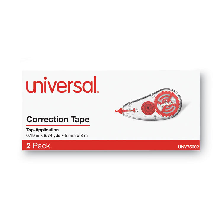 Correction Tape Dispenser, Non-Refillable, Transparent Red Applicator, 0.2" x 315", 2/Pack