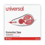 Correction Tape Dispenser, Non-Refillable, White Applicator, 0.2" x 315", 6/Pack