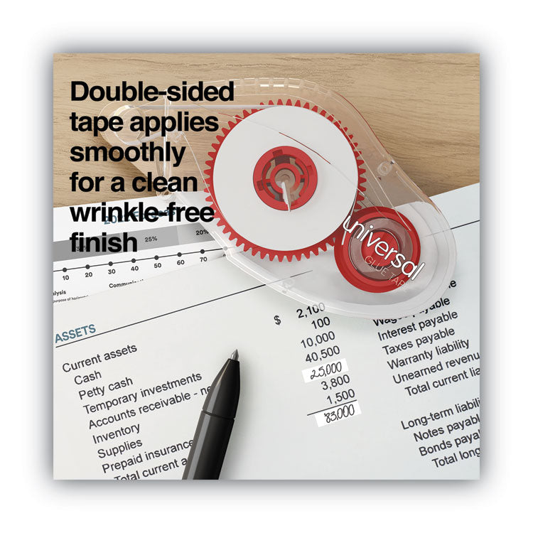 Double-sided Adhesive Tape Roller, 0.31" x 32.8 ft, Dries Clear, 2/Pack
