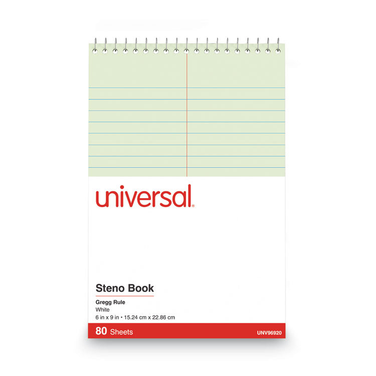 Steno Pads, Gregg Rule, Red Cover, 80 Green-Tint 6 X 9 Sheets
