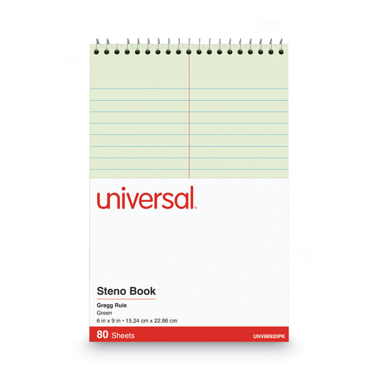 Steno Pads, Gregg Rule, Red Cover, 80 Green-Tint 6 X 9 Sheets, 6/pack
