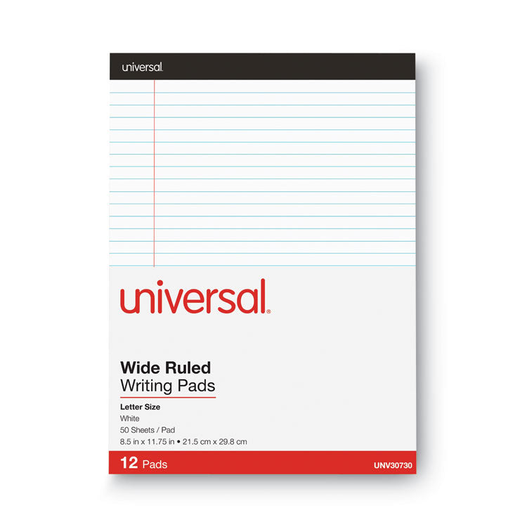 Premium Ruled Writing Pads With Heavy-Duty Back, Wide/legal Rule, Black Headband, 50 White 8.5 X 11 Sheets, 12/pack