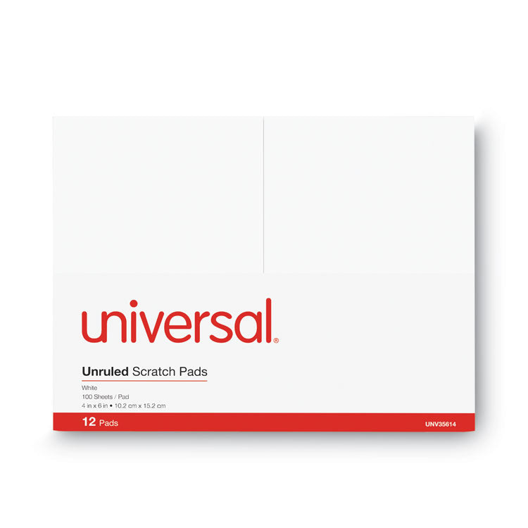 Scratch Pads, Unruled, 4 x 6, White, 100 Sheets, 12/Pack