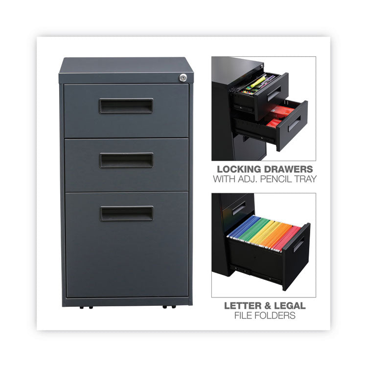 File Pedestal, Left Or Right, 3-Drawers: Box/box/file, Legal/letter, Charcoal, 14.96" X 19.29" X 27.75"