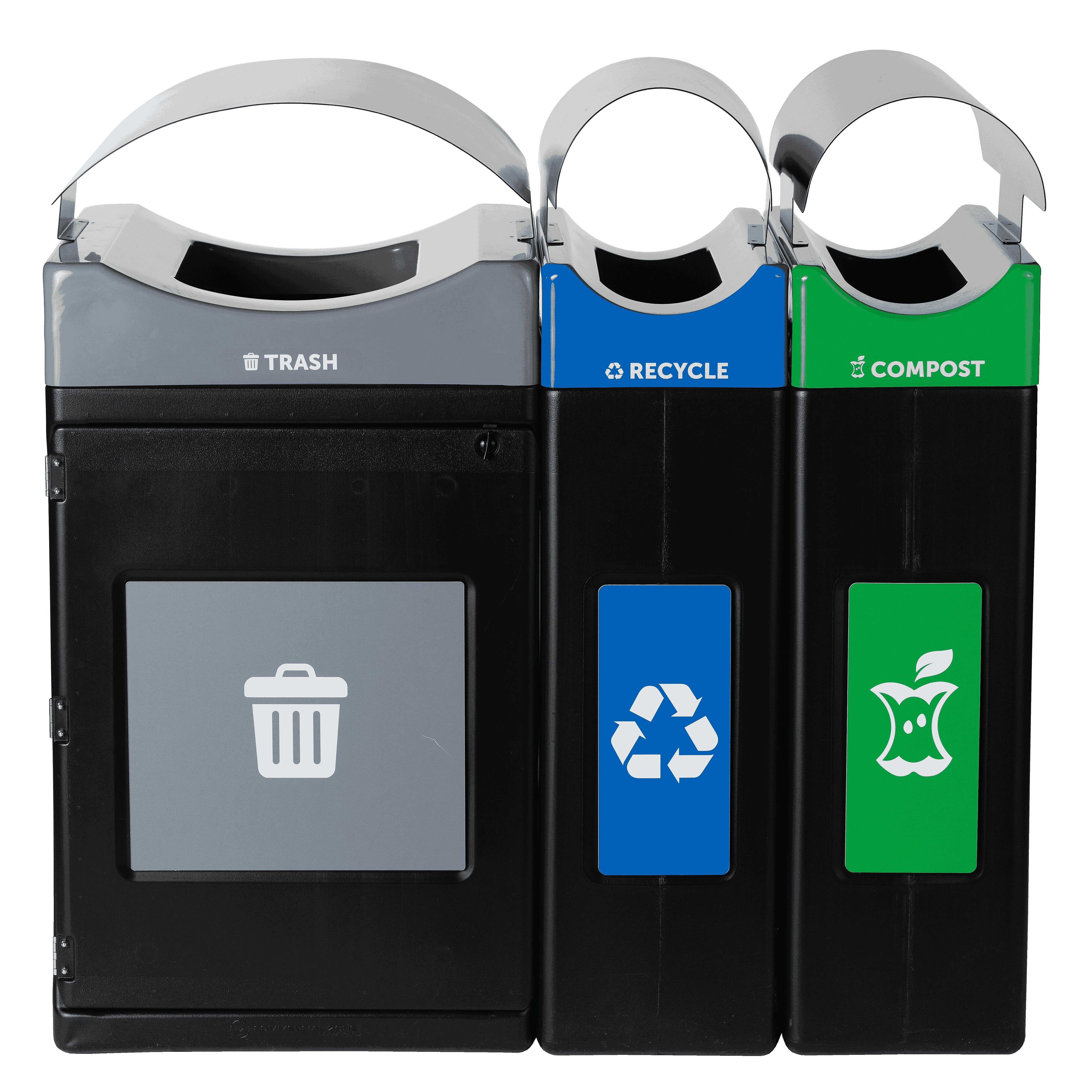 Commercial Zone Avante Series Polyethylene Triple-Stream Trash, Recycling and Compost Center, 115 Gallon, Black (787304MSA)