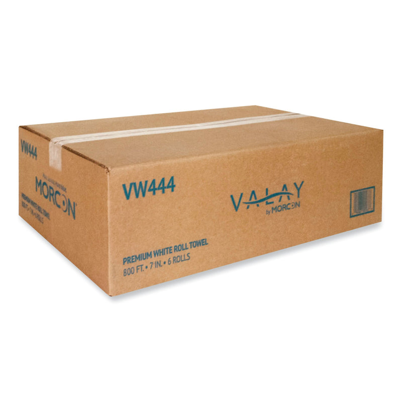 Morcon Tissue Valay Proprietary Roll Towels, 1-Ply, 7" x 800 ft, White, 6 Rolls/Carton