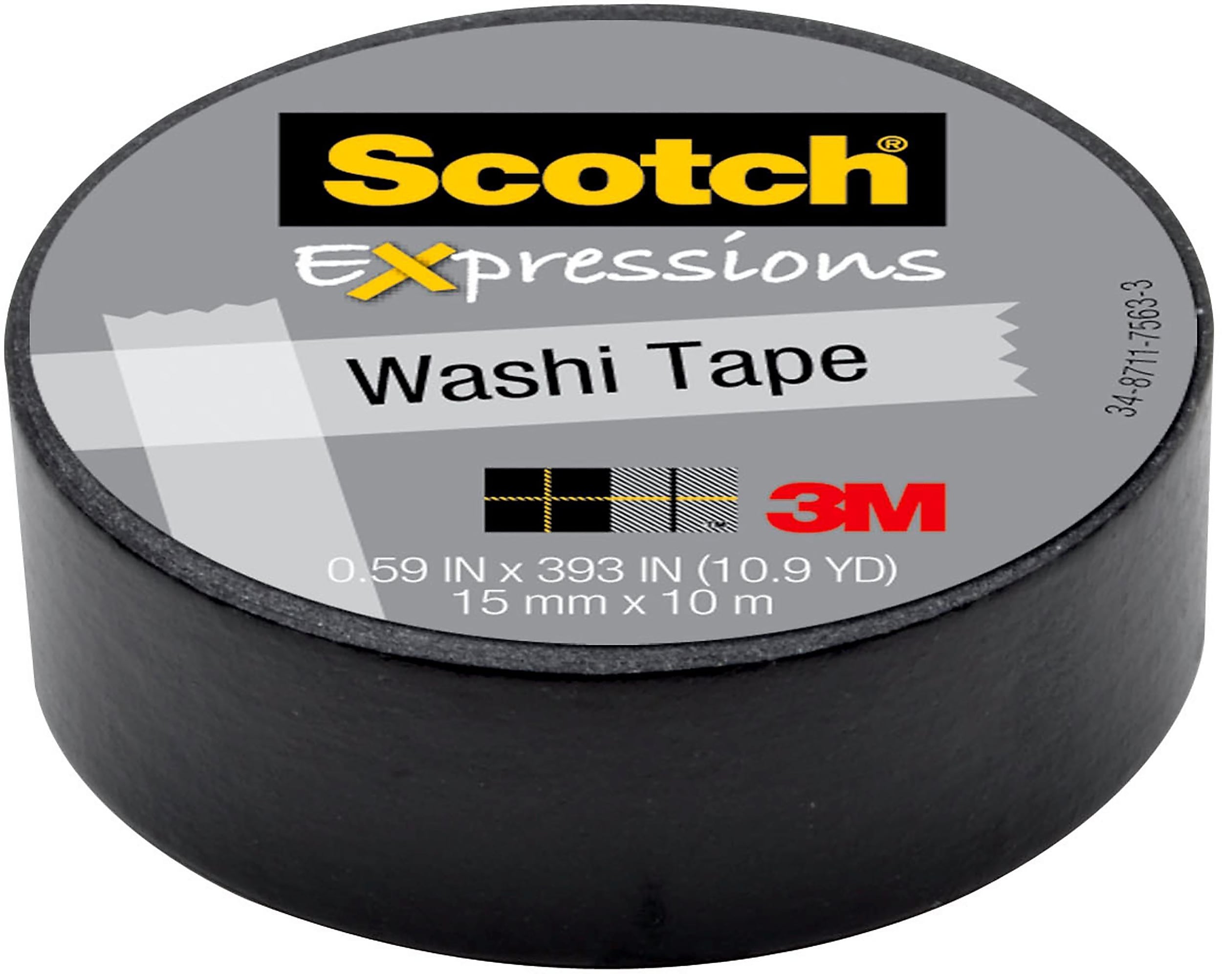 Scotch® Expressions Washi Tape, 0.59" x 10.91 yds., Black (C314-BLK)