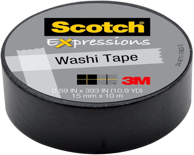 Scotch® Expressions Washi Tape, 0.59" x 10.91 yds., Black (C314-BLK)