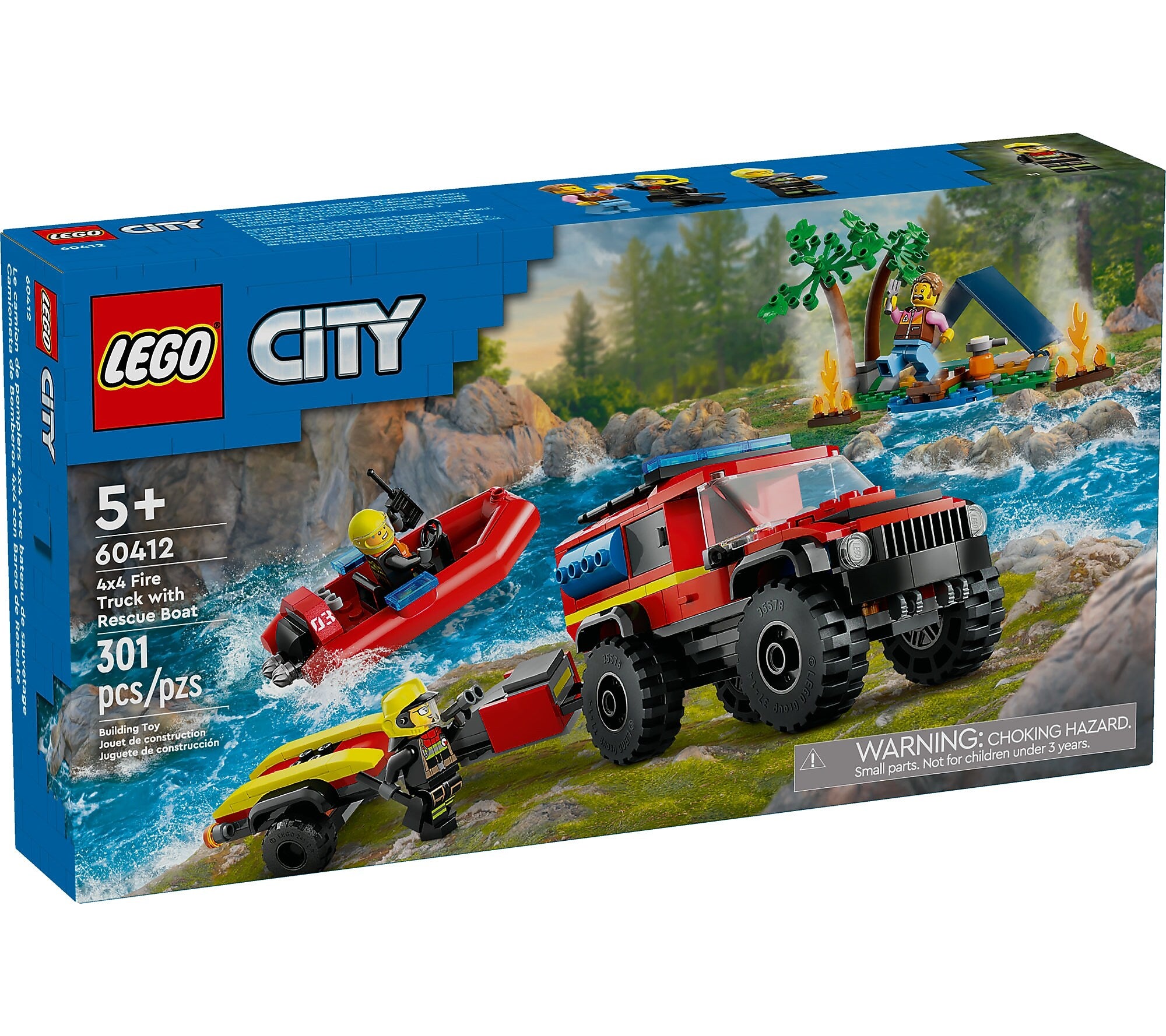 LEGO City 4x4 Fire Truck with Rescue Boat, 301 Pieces (60412)