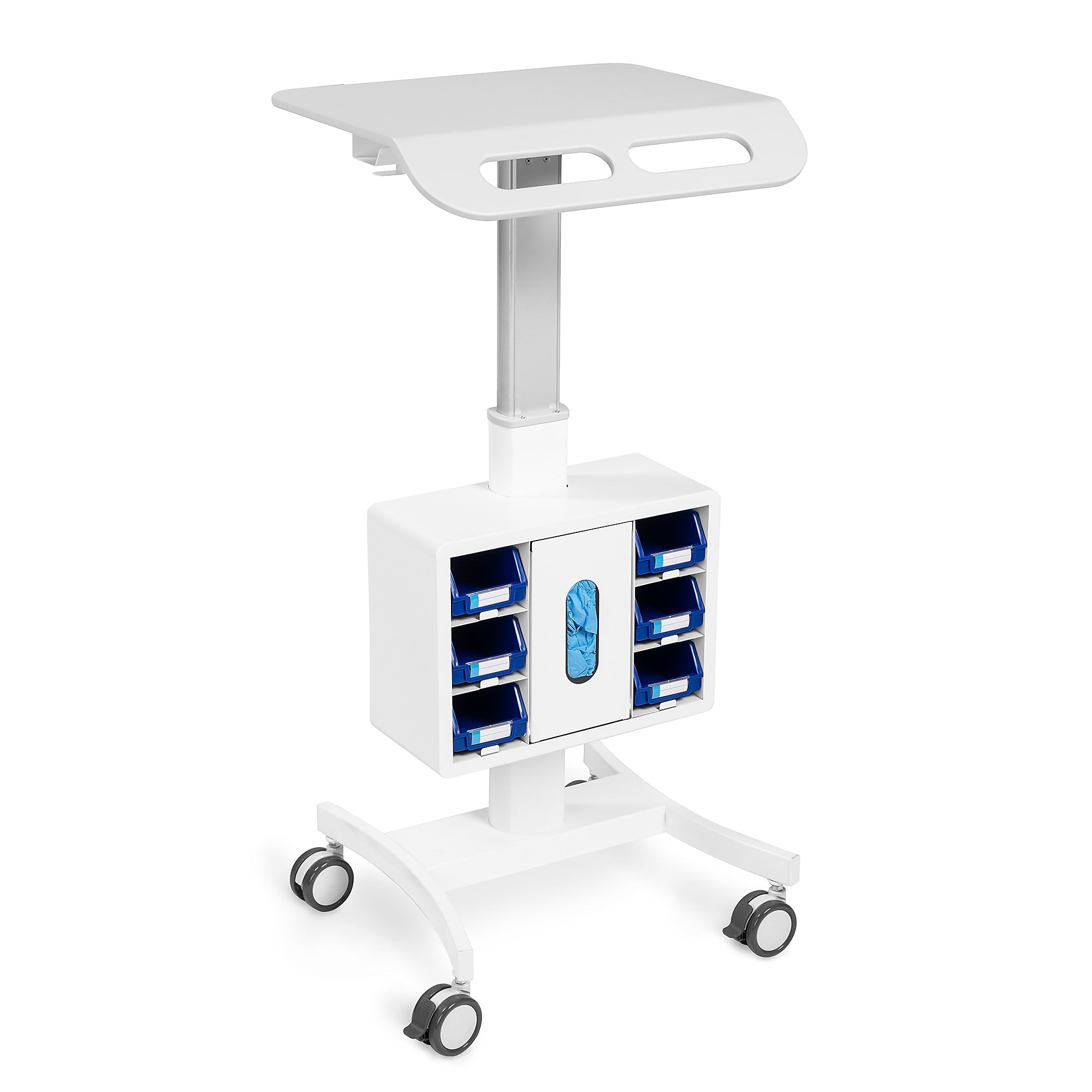 Luxor Vitalize Mobile 4-Wheel Healthcare Laptop Cart with Storage and Glove Dispenser Compartment, White (MCWS001)