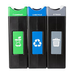 Commercial Zone Avante Black Three-Stream Trash/Recycling/Compost Bin Combo, 90 Gallon, Black (787305MSA)