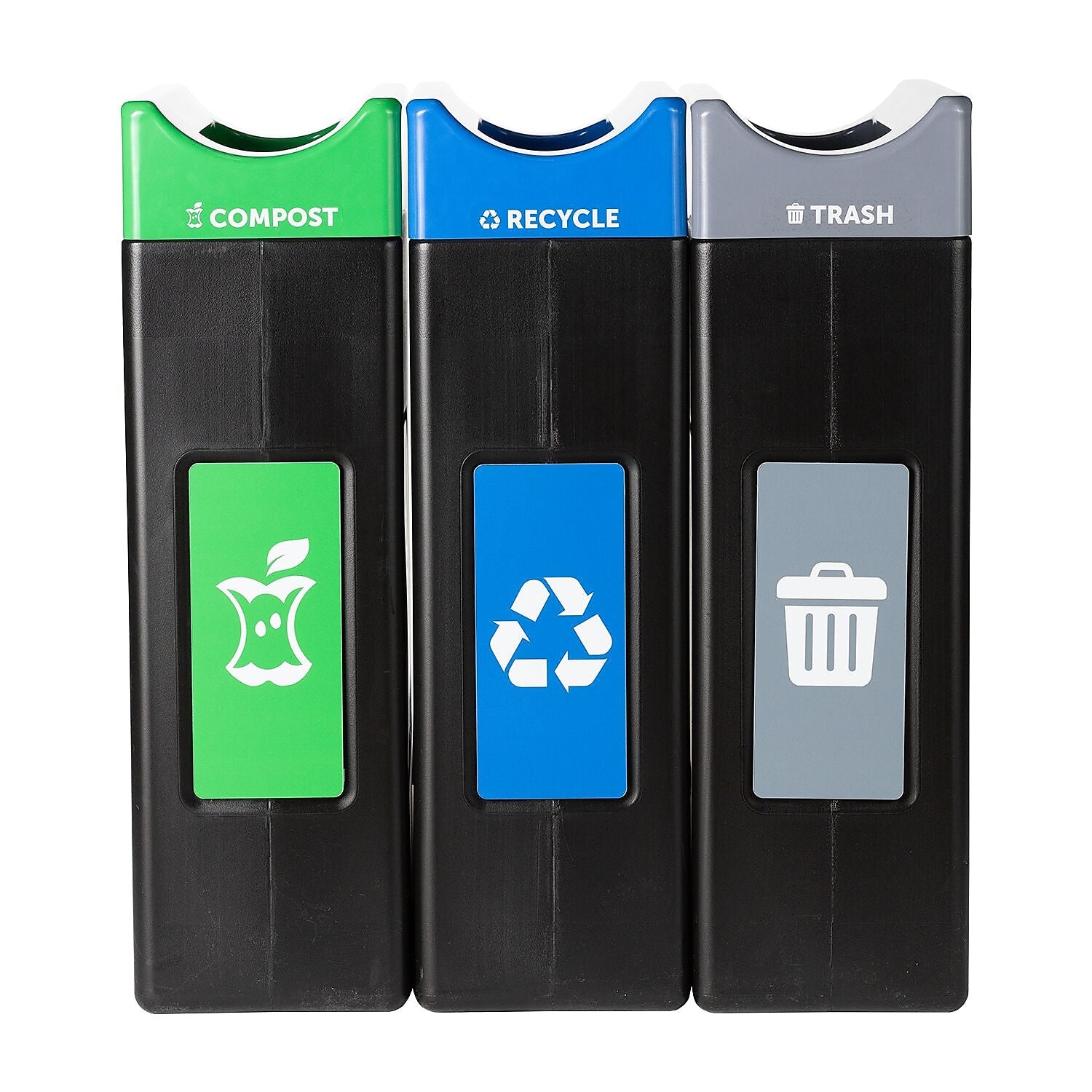 Commercial Zone Avante Black Three-Stream Trash/Recycling/Compost Bin Combo, 90 Gallon, Black (787305MSA)