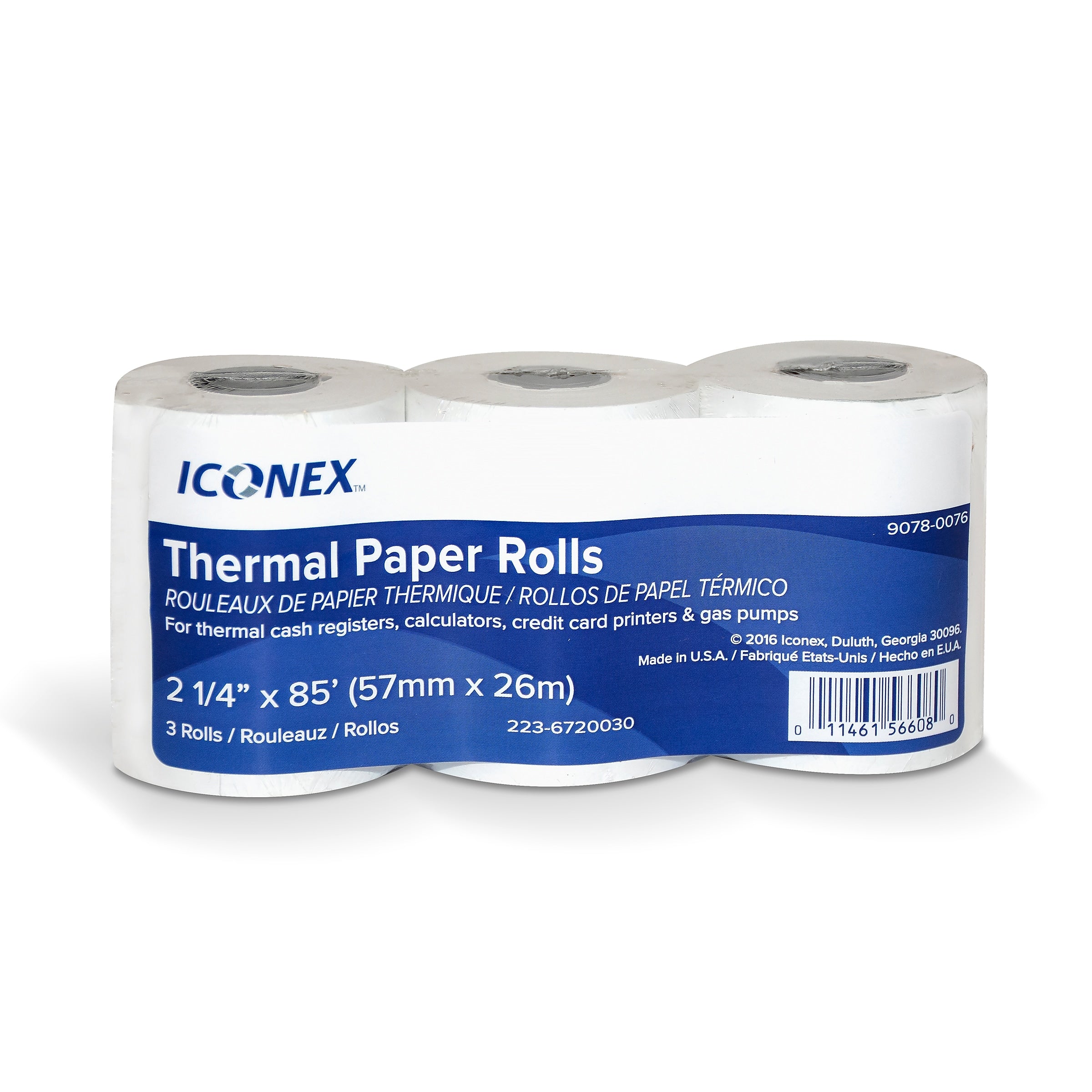 Iconex Thermal Cash Register Paper Rolls, 2 1/4" x 85', BPA Free, 3 Rolls/Pack (9078-0076)