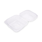 Renewable and Compostable Clear Clamshell Hinged Food Containers, 6 x 6 x 3, Plastic, 80/Pack, 3 Packs/Carton