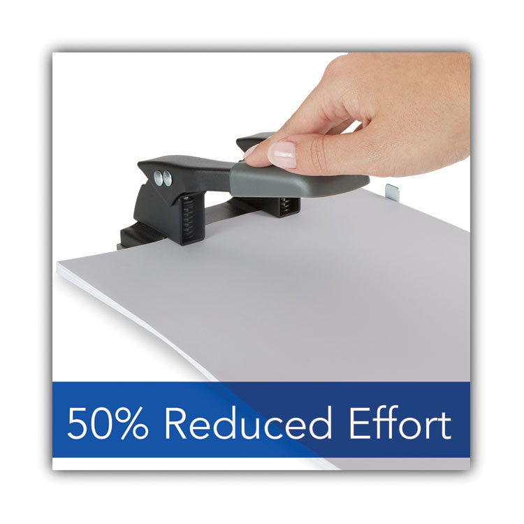 28-Sheet Comfort Handle Steel Two-Hole Punch, 1/4" Holes, Black/gray