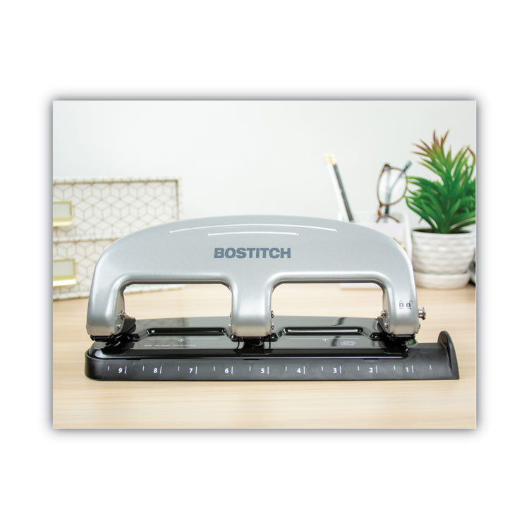 20-Sheet Ez Squeeze Three-Hole Punch, 9/32" Holes, Black/silver