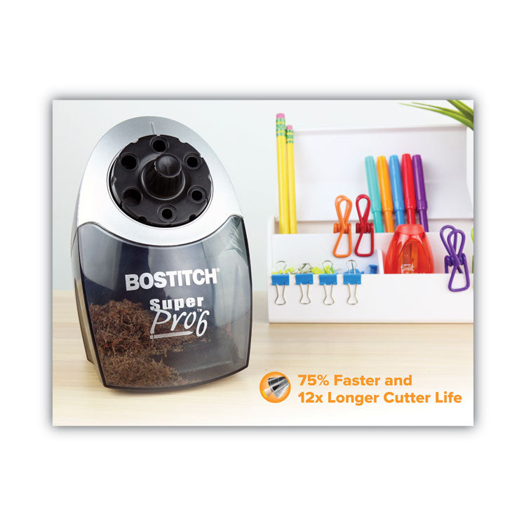 Super Pro 6 Commercial Electric Pencil Sharpener, Ac-Powered, 6.13 X 10.69 X 9, Gray/black
