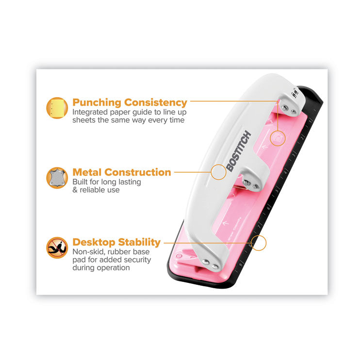 12-Sheet EZ Squeeze InCourage Three-Hole Punch, Breast Cancer Awareness, 9/32" Holes, Pink