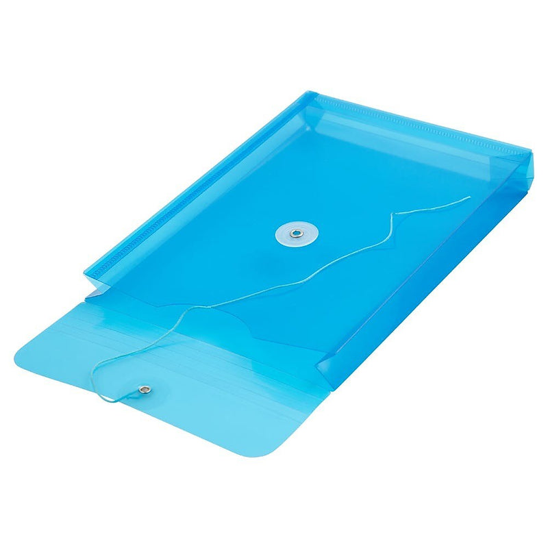 JAM Paper Plastic Filing Envelope with Button & String Closure, Blue, 12/Pack (472B1BU)