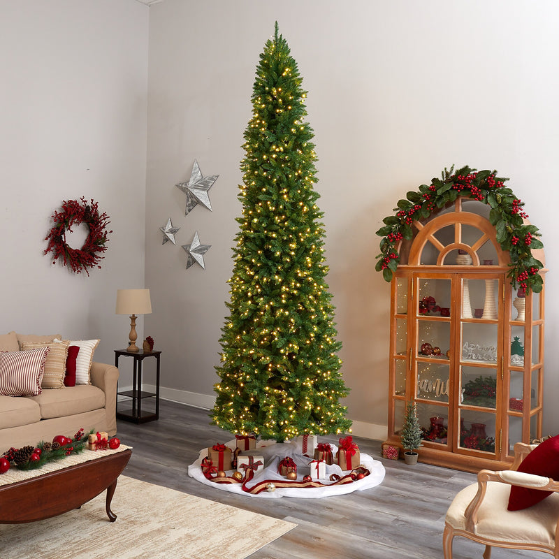 Nearly Natural 12-ft Slim Green Mountain Pine Artificial Christmas Tree with 1100 Clear LED Lights and 3235 Tips (T3330)