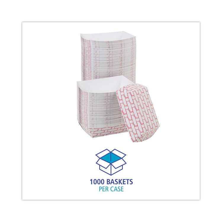 Paper Food Baskets, 2 Lb Capacity, Red/white, 1,000/carton