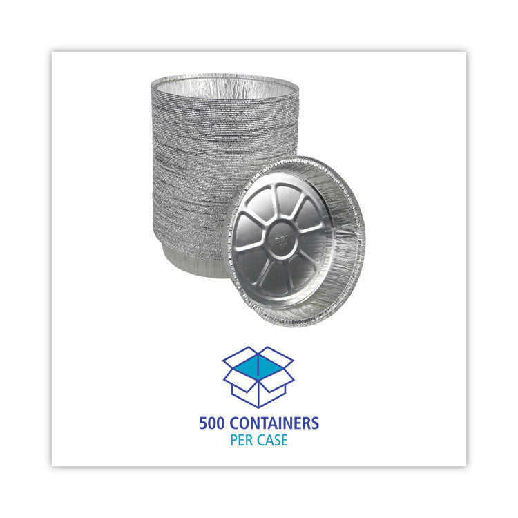 Round Aluminum To-Go Containers, 300 Gauge, 48 oz, 9" Diameter x 1.66" h, Silver, 500/Carton