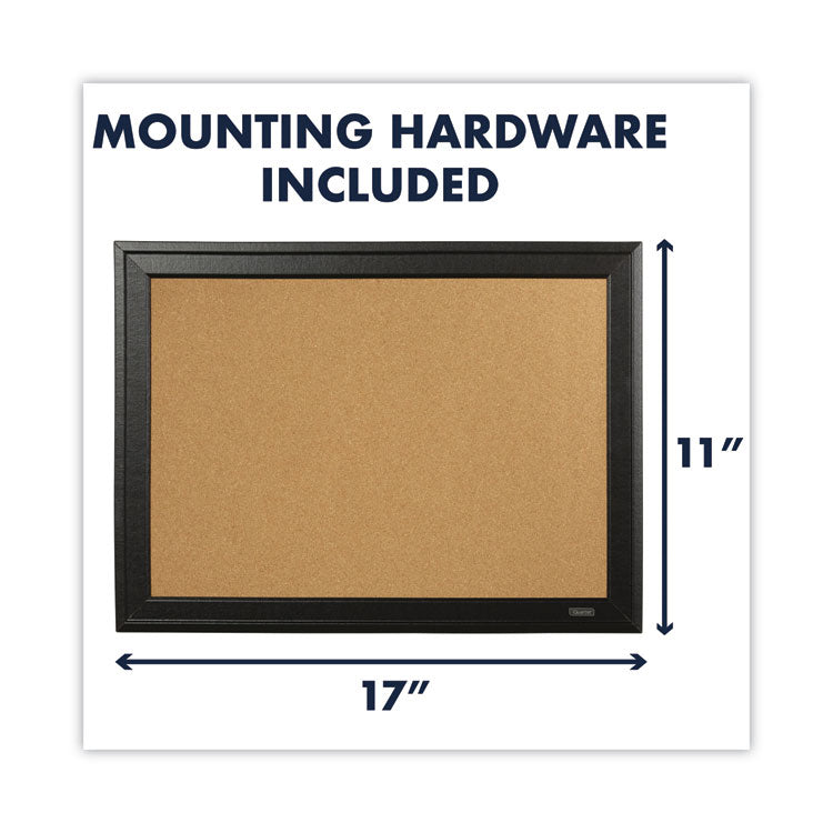 Cork Bulletin Board with Black Frame, 17" x 11", Tan Surface, Black Fiberboard (MDF) Frame