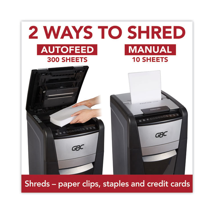 Autofeed+ 300X Super Cross-Cut Office Shredder, 300 Auto/10 Manual Sheet Capacity