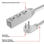 Staples TECH 8' Extension Cord, 3-Outlet, 16 AWG, Gray (ST22131-CC)