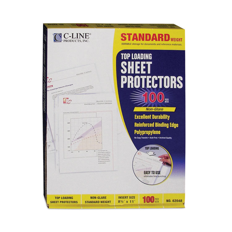 Polypropylene Sheet Protectors, Medium-Duty, Side: 3-Hole Punched, Top Load 8.5 x 11 Insert, Nonglare Clear Front, 100/Box
