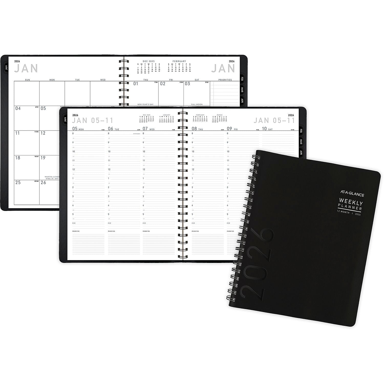 2026 AT-A-GLANCE Contemporary 8.25" x 11" Weekly & Monthly Planner, Faux Leather Cover, Black (70-950X-05-26)