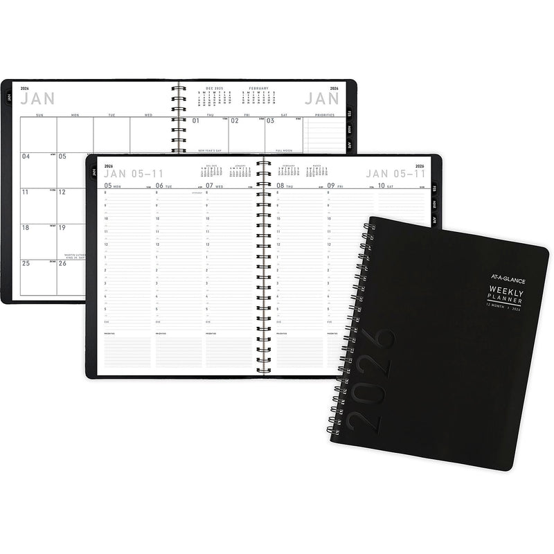 2026 AT-A-GLANCE Contemporary 8.25" x 11" Weekly & Monthly Planner, Faux Leather Cover, Black (70-950X-05-26)