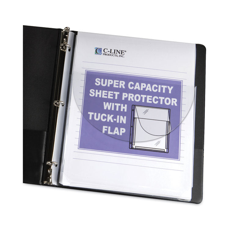 Super Capacity Sheet Protectors with Tuck-In Flap, Super Heavy-Duty, Side: 3-Hole Punched, 8.5 x 11 Insert, Clear, 10/Pack