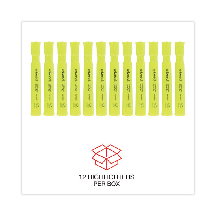 Desk Highlighters, Fluorescent Yellow Ink, Chisel Tip, Yellow Barrel, Dozen
