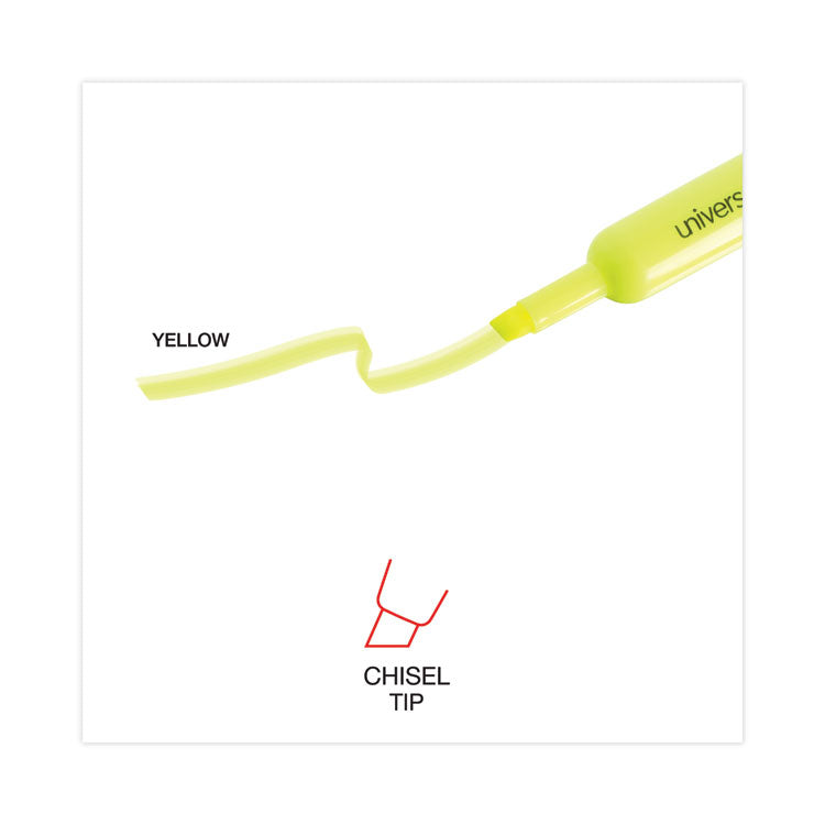 Desk Highlighters, Fluorescent Yellow Ink, Chisel Tip, Yellow Barrel, Dozen