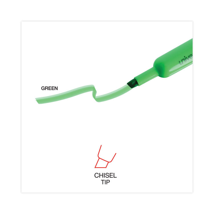 Desk Highlighters, Fluorescent Green Ink, Chisel Tip, Green Barrel, Dozen