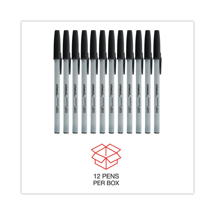 Ballpoint Pen, Stick, Medium 1 mm, Black Ink, Gray/Black Barrel, Dozen