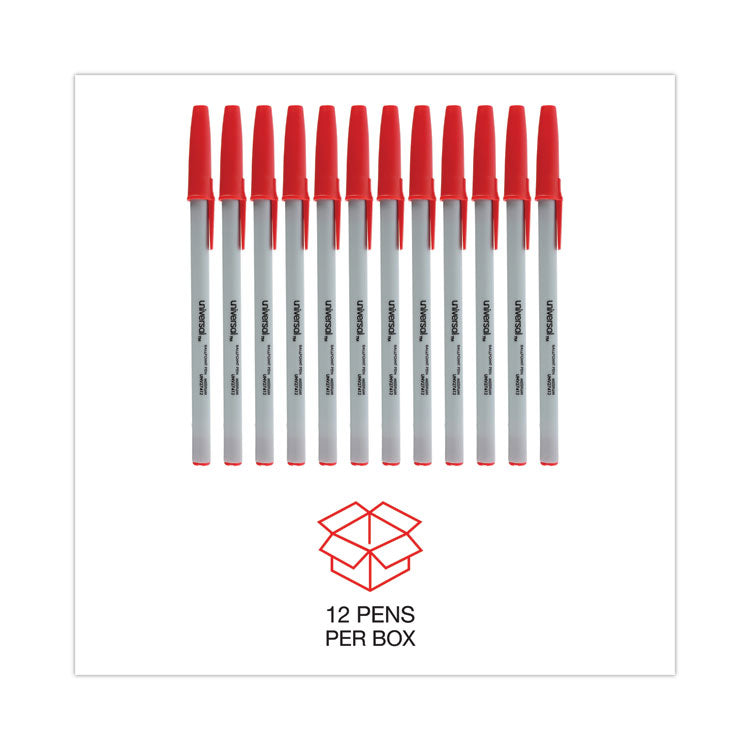 Ballpoint Pen, Stick, Medium 1 mm, Red Ink, Gray/Red Barrel, Dozen