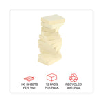 Recycled Self-Stick Note Pads, 1.5" x 2", Yellow, 100 Sheets/Pad, 12 Pads/Pack
