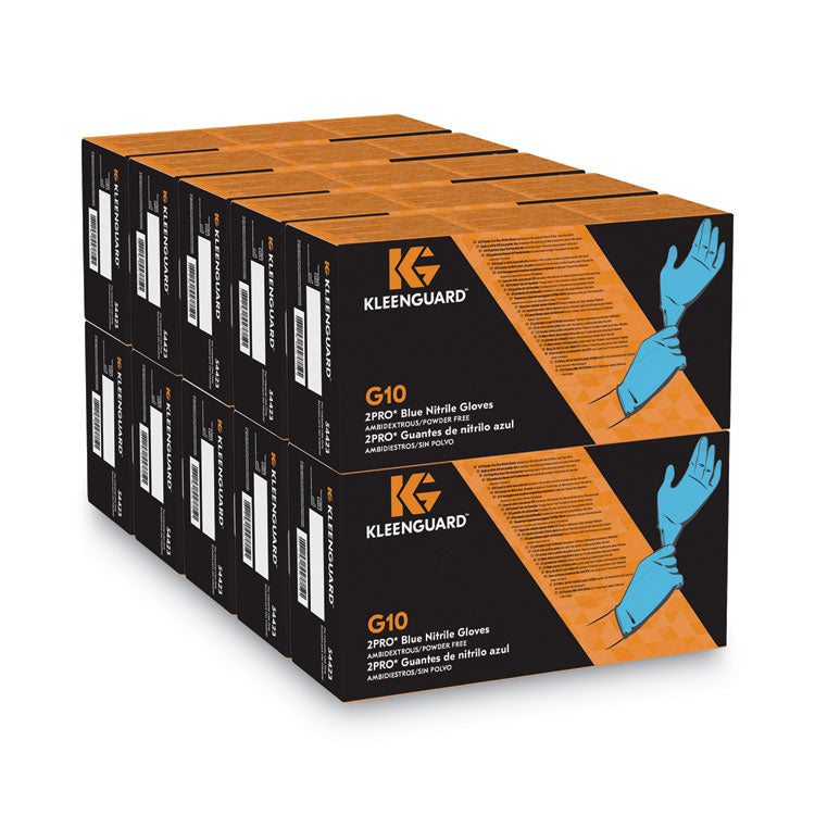 G10 2PRO Nitrile Gloves, Powder-Free, Large, 6 mil Thick, 9.5" Long, Blue, 100/Box