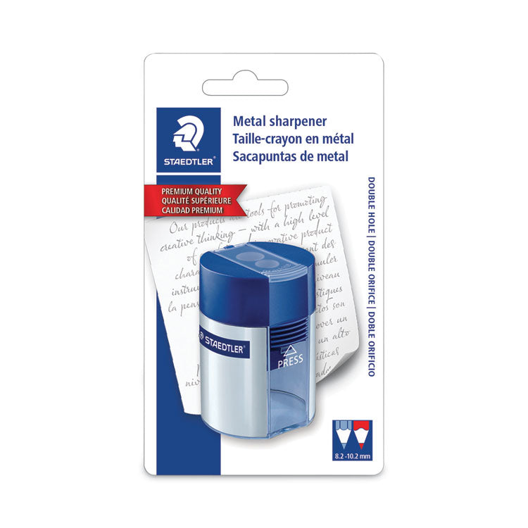 Handheld Manual Double-Hole Plastic Sharpener, 1.57 X 1.65 X 2.2, Blue/silver, 6/box