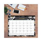 Baccara Dark Desk Pad, Floral Artwork, 22 x 17, White/Black/Gold Sheets, Black Binding, 12-Month (Jan to Dec): 2025