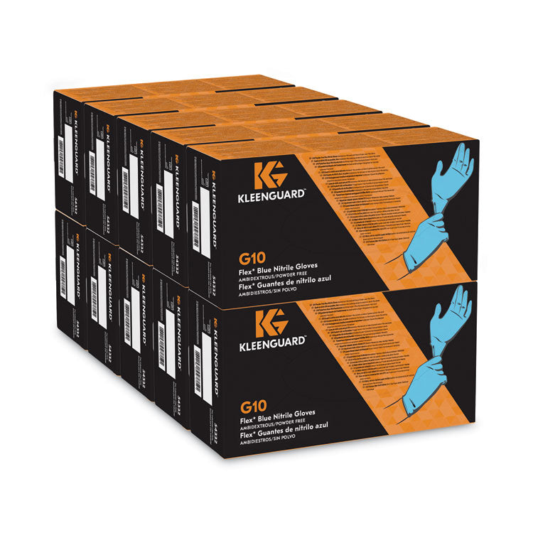 G10 Flex Blue Nitrile Gloves, Powder-Free, Small, 3 mil Thick, 9.5" Long, Blue, 100/Box, 10 Boxes/Carton