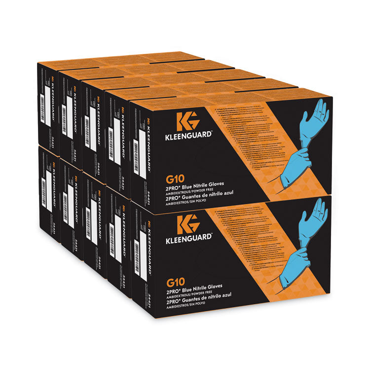 G10 2PRO Nitrile Gloves, Powder-Free, Small, 6 mil Thick, 9.5" Long, Blue, 100/Box, 10 Boxes/Carton