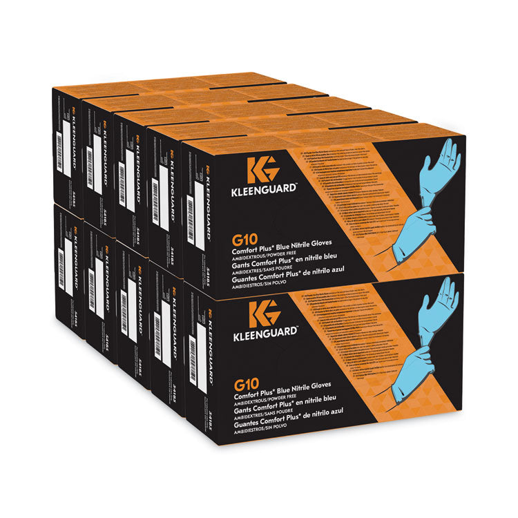 G10 Comfort Plus Blue Nitrile Gloves, Powder-Free, X-Small, 4 mil Thick, 9.5" Long, Light Blue, 100/Box, 10 Boxes/Carton