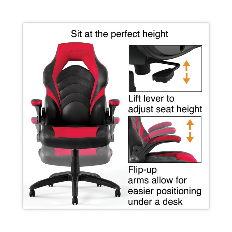 Vortex Bonded Leather Gaming Chair, Supports Up to 301 lbs, 17.9" to 21.6" Seat Height, Red/Black Back, Black Base